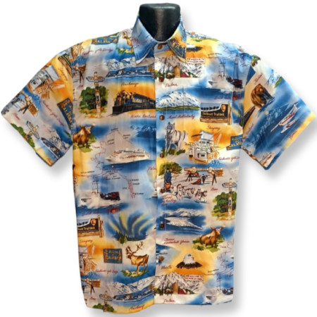 Alaska themed Hawaiian Shirt Hawaiian Buttondown Shirt Made in USA by High Seas Trading Co.